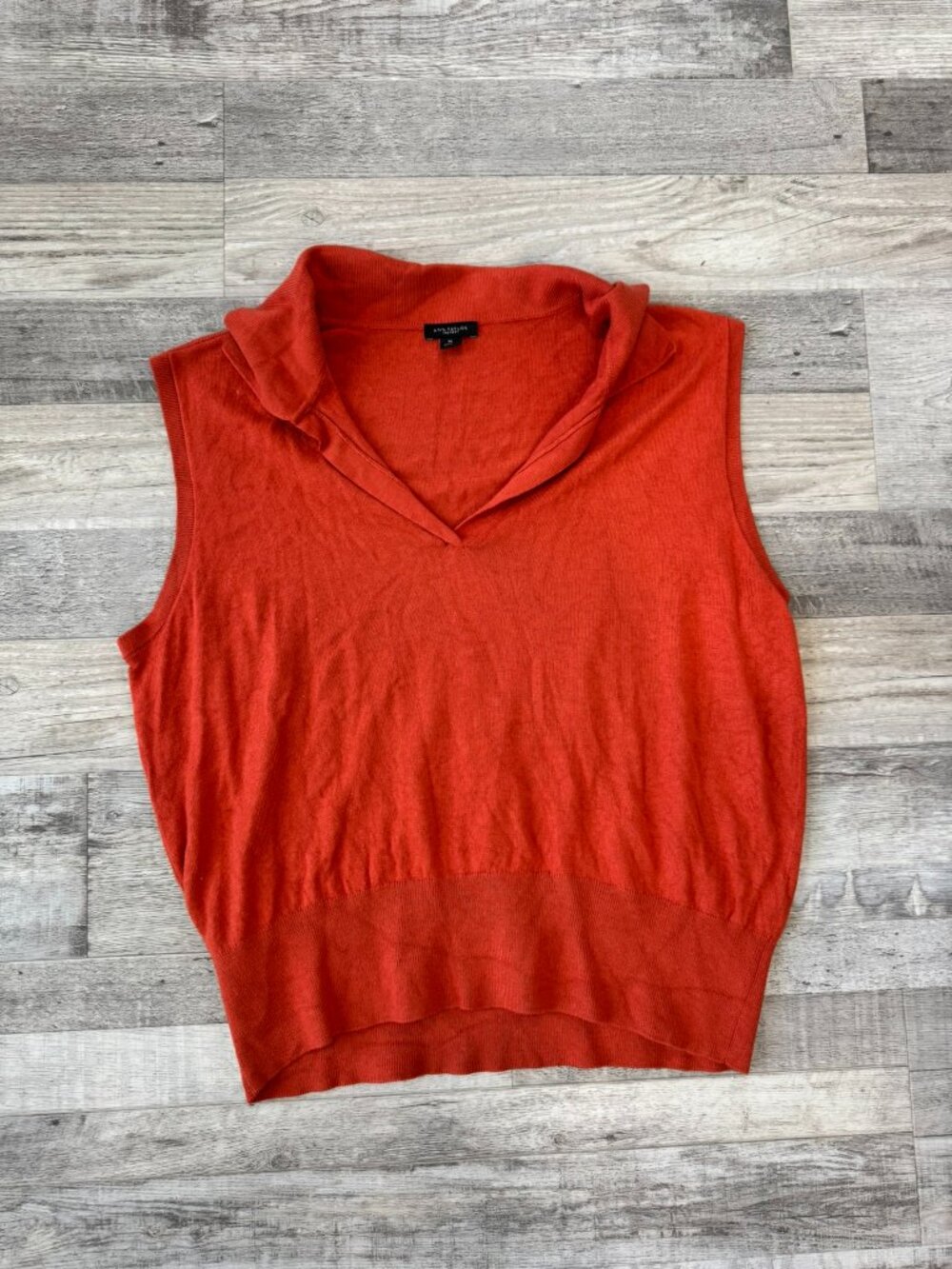 Ann Taylor orange collard V-neck sleeveless sweater size XL F50